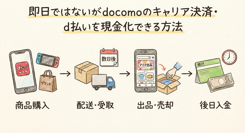 即日ではないがdocomoのキャリア決済・d払いを現金化できる方法
