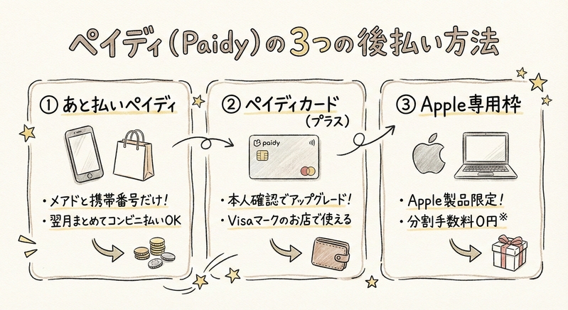 ペイディ(Paidy)の3つの後払い方法