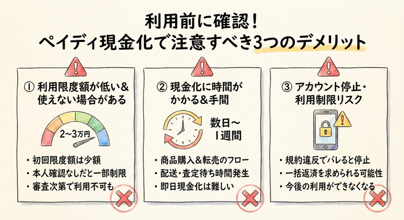 利用前に確認!ペイディ現金化で注意すべき3つのデメリット