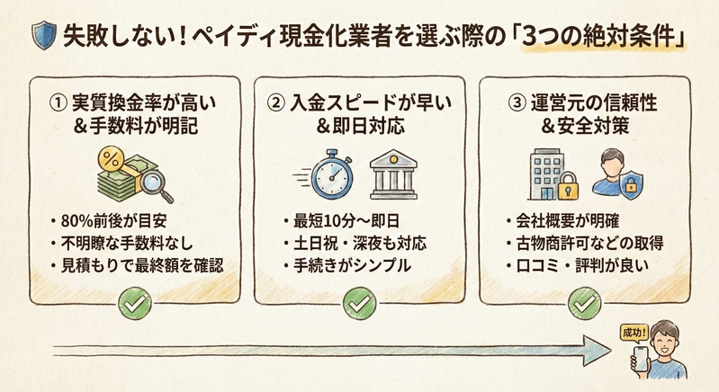 失敗しない!ペイディ現金化業者を選ぶ際の「3つの絶対条件」