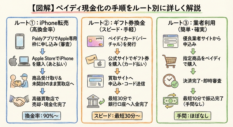 【図解】ペイディ現金化の手順をルート別に詳しく解説