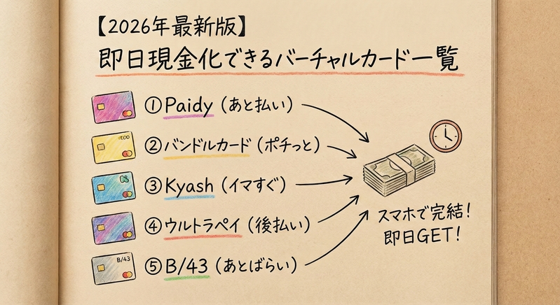 即日現金化できるバーチャルカード一覧