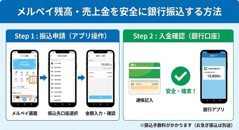 メルペイ残高・売上金を安全に銀行振込する方法