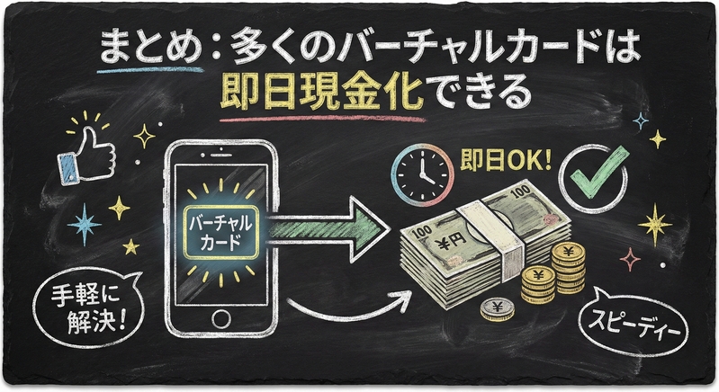 まとめ：多くのバーチャルカードは即日現金化できる